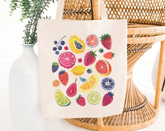 Summer Fruit Tote Bag: Cottagecore Strawberry Farmers Market Canvas Tote