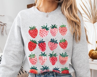 Strawberry Sweatshirt: Cottagecore Summer Berries Gildan Crewneck, Botanical Garden Style