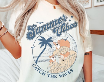 Vintage Summer Vibes Corgi T-Shirt: Comfort Colors Corgi Lover Tee