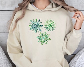 Watercolor Snowflakes Hoodie | Snowflake Sweatshirt, Ski Hoodie, Christmas Hoodie, Snow Day Hoodie, Festive Winter Hoodie, Xmas Hoodie