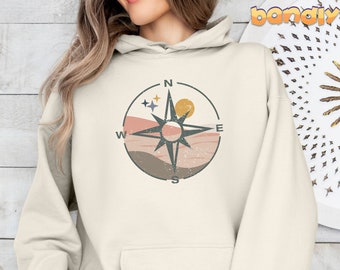 Retro Distressed Compass Hoodie | Abstract Landscape Hoodie, Camping Hoodie, Hiking Hoodie, Outdoorsy Hoodie,  Adventure Time Hoodie