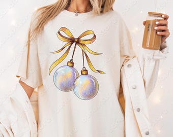 Iridescent Christmas Ornaments Tshirt: Comfort Colors Coquette Tis The Season Tee