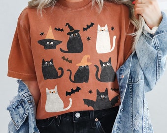 Cute Halloween Black Cats Tshirt | Comfort Colors Fall Season Black Cat Shirt, Fun Spooky Cat Shirt, Halloween Bat Tshirt, Halloween Cat Tee