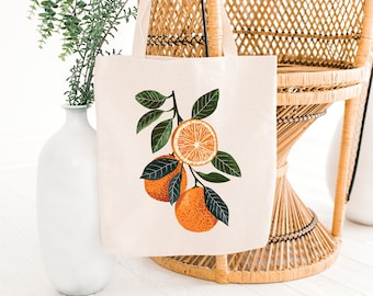 Vintage Oranges Tote Bag: Cottagecore Citrus Fruit Canvas Tote