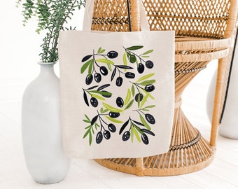 Olives Tote Bag: Cottagecore Olive Tree Cotton Canvas Bag