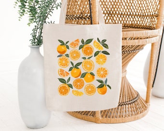 Cottagecore Oranges Tote Bag: Summer Citrus Fruit Print Canvas Tote