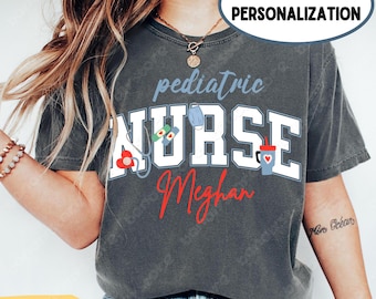 Personalized Pediatric Nurse Comfort Colors T-shirt: Custom Name PEDS RN Gift