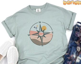 Comfort Colors® Distressed Compass Tshirt | Retro Abstract Landscape Tshirt, Camping T-Shirt, Outdoorsy Hiking T-Shirt, Adventure Time Shirt
