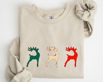 Reindeer Christmas Sweatshirt | Minimalist Reindeer Sweatshirt, Rudolph Sweatshirt, Christmas Eve Sweatshirt, Festive Holiday Sweater