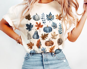 Vintage Fall Leaves T-Shirt: Comfort Colors Thanksgiving Pumpkins Tee, Cottagecore Style