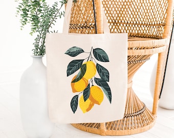 Vintage Lemons Tote Bag: Cottagecore Summer Citrus Fruit Print Canvas Bag