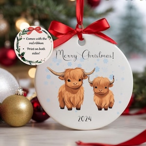 Highland Cow Christmas Ornament | Acrylic Highland Cow Ornament, Cow Ornament, Farming Ornament, Cow Themed Gifts