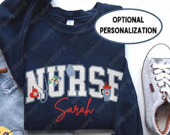 Personalized Nurse Sweatshirt | Custom Name Nurse Crewneck, Nursing School Student Sweatshirt, RN Sweater, Registered Nurse Graduation Gift