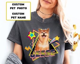 Custom Pet Photo And Name T-Shirt | Personalized Unique Retro 80s Custom Pet Tshirt, Comfort Colors Custom Vintage Dog Tshirt, Custom Cat