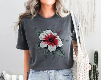 Boho Hibiscus Flower T-shirt: Comfort Colors Aloha Hawaii Family Trip Shirt