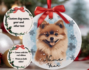 Custom Pomeranian Christmas Ornament: Personalized Dog Name Acrylic Ornament With Red Ribbon