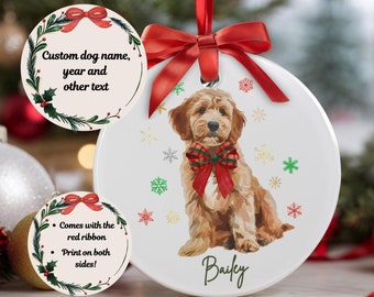 Personalized Goldendoodle Christmas Ornament: Custom Dog Name Acrylic Ornament With Red Ribbon