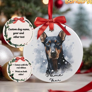 Doberman Christmas Ornament | Personalized Doberman Holiday Ornament, Custom Name Doberman Owner Gift, Dog Name Ornament, Doberman Gifts