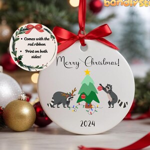 Raccoon Christmas Ornament | Raccoon Ornament, Raccoon Themed Gifts, Raccoon Lover Gift, Raccoon Xmas Ornament, Raccoon Christmas Gift