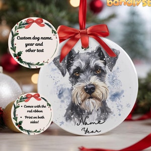Schnauzer Christmas Ornament | Custom Name Schnauzer Holiday Ornament, Schnauzer Owner Gift, Dog Name Ornament, Personalized Schnauzer Gifts