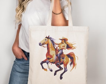 Retro Yeehaw Cowgirl Canvas Tote Bag: Country Girl Western Cotton Tote