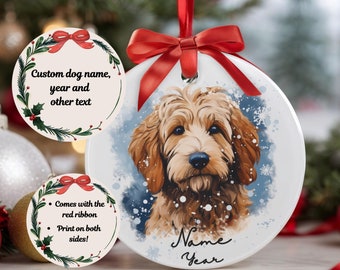Personalized Goldendoodle Christmas Ornament: Custom Dog Name Acrylic Ornament With Red Ribbon