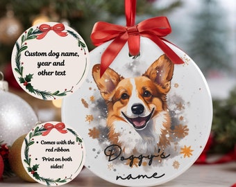 Custom Corgi Christmas Ornament: Personalized Acrylic Dog Keepsake With Red Ribbon
