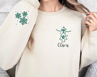 Personalized Monogrammed Christmas Sweatshirt | Custom Sleeve and Pocket Design Monogram Sweatshirt, Monogrammed Sweater, Christmas Gift