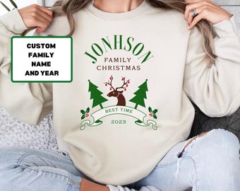 Personalized Christmas Family Sweatshirt | Custom Family Name Christmas Sweatshirt, Matching Christmas Sweatshirts, Family Winter Holidays