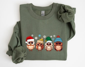 Cute Christmas Owl Sweatshirt | Owl Sweatshirt,  Owl Crewneck,  Owl Sweater, Owl Lover Gift,  Winter Holidays Owl Sweatshirt, Xmas Owl Shirt