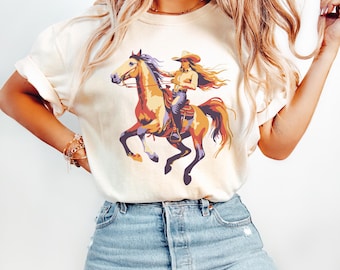 Retro Yeehaw Cowgirl Graphic T-Shirt: Comfort Colors Western Rodeo Shirt