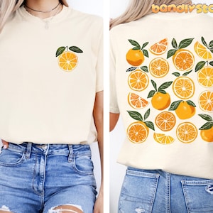 Cute Oranges Tshirt With Back Print | Comfort Colors Summer Orange Fruit Shirt, Cottagecore Citrus Shirt, Vintage Graphic Oranges Tshirt
