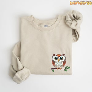 Cute Owl Sweatshirt With Pocket Design | Owl Sweatshirt, Owl Sweater, Owl Crewneck, Owl Lover Gift, Bird Sweatshirt, Owl Themed Gifts