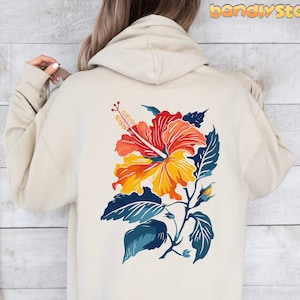 Hibiscus Flower Back Print Hoodie | Hawaiian Hoodie, Floral Hoodie, Ocean Beach Hoodie, Summer Time Beachy Hoodie, Aloha Back Design Hoodie