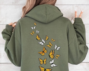 Monarch Butterfly Hoodie | Back Design Hoodie, Butterfly Sweatshirt, Spring Cottagecore Hoodie, Butterfly Lover Hoodie, Gift For Her