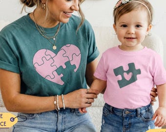 Heart Puzzle Mommy And Me Matching T-shirts | Mom And Baby Shirts, Mom And Daughter Tees, Dad And Son Shirts, Parent And Child Tees