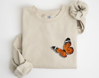 Monarch Butterfly Sweatshirt With Pocket Design | Cottagecore Sweatshirt, Spring Butterfly Sweater, Gift For Her, Butterfly Lover Shirt