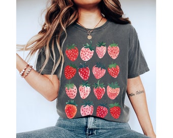Cute Strawberry Tshirt | Comfort Colors Summer Strawberry Shirt, Cottagecore Fruit Tshirt, Strawberry Aesthetic, Botanical Garden Tshirt