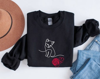 Line Art Kitten Sweatshirt | Minimalist Cat Mom Sweatshirt, Cat Lover Sweatshirt, Meow Sweatshirt, Cat Dad Sweatshirt, Pet Parent Sweatshirt