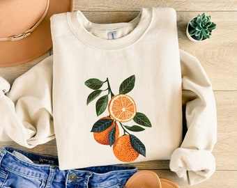Boho Oranges Sweatshirt: Cottagecore Citrus Orange Fruit Gildan Crewneck