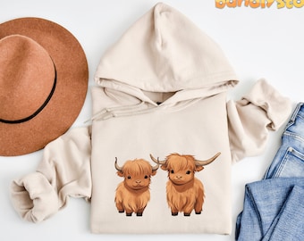Highland Cow Hoodie | Highland Cow Hooded Sweatshirt, Cow Print Hoodie, Gifts For Cow Lovers, Western Country Farm Hoodie, Cow Themed Gifts