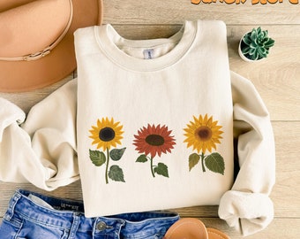 Fall Sunflower Sweatshirt: Cottagecore Floral Gildan Crewneck, Boho Style