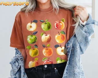 Cute Apples Tshirt | Comfort Colors Summer Apples Shirt, Cottagecore Fruit Tshirt, Botanical Garden Tshirt, Cute Teacher Shirt, Gift For Her