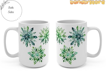 Watercolor Snowflake Coffee Mug 15oz | Christmas Holiday Mug, Winter Holiday Mug, New Years Mug, Christmas Coffee Mug, Winter Coffee Mug