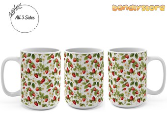 Strawberry Print Mug: 16oz Ceramic Coffee Cup With Red Handle - Etsy