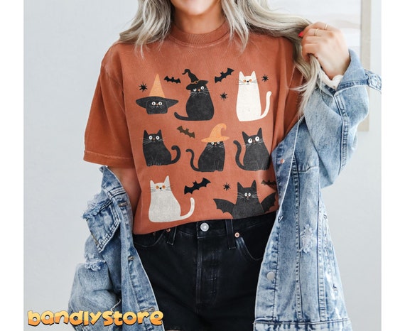Cute Halloween Black Cats Tshirt | Comfort Colors Fall Season Black Cat Shirt, Fun Spooky Cat Shirt, Halloween Bat Tshirt, Halloween Cat Tee