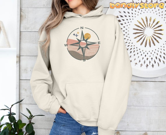Retro Distressed Compass Hoodie | Abstract Landscape Hoodie, Camping Hoodie, Hiking Hoodie, Outdoorsy Hoodie,  Adventure Time Hoodie