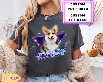 Custom Pet Photo Comfort Colors T-Shirt: Personalized Retro 80s Style Tee