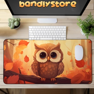Cute Owl Desk Mat | Owl Desk Mat, Orange Desk Mat, Cute Bird Desk Mat, Neoprene Gaming Mat, Owl Themed Gift, Non-Slip Extended Owl Mouse Pad