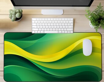Abstract Green Desk Mat | Yellow Desk Mat, Abstract Desk Mat, Neoprene Gaming Mat, Abstract Desk Decor, Non-Slip Extended Abstract Mouse Pad
